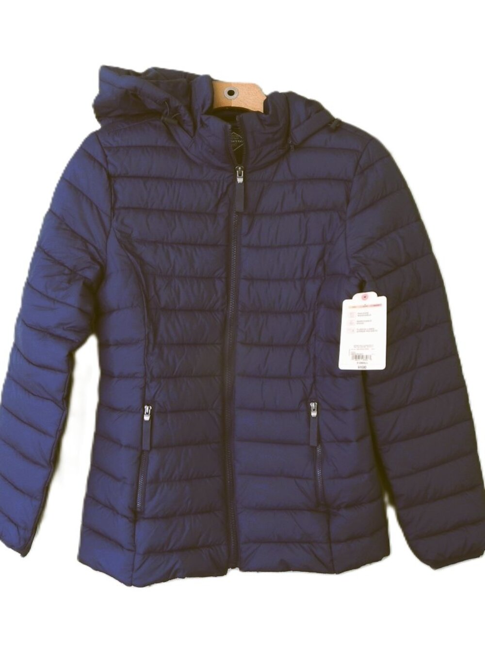 NWT St. John’s Bay Navy Blue Hooded Puffer Jacket Women’s Winter Coat Nylon